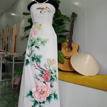 Vải áo dài vẽ Hoa Mẫu Đơn Siêu Đẹp - Thương Hiệu Brahma