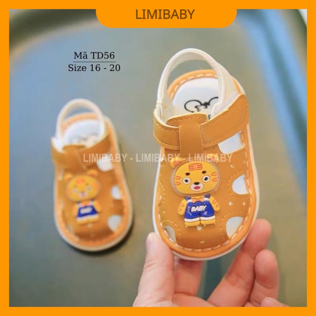 Dép tập đi cho bé trai gái có tiếng kêu còi chíp chíp da êm mềm đế cao su chống trơn trượt 0 - 18 tháng hình hổ TD56