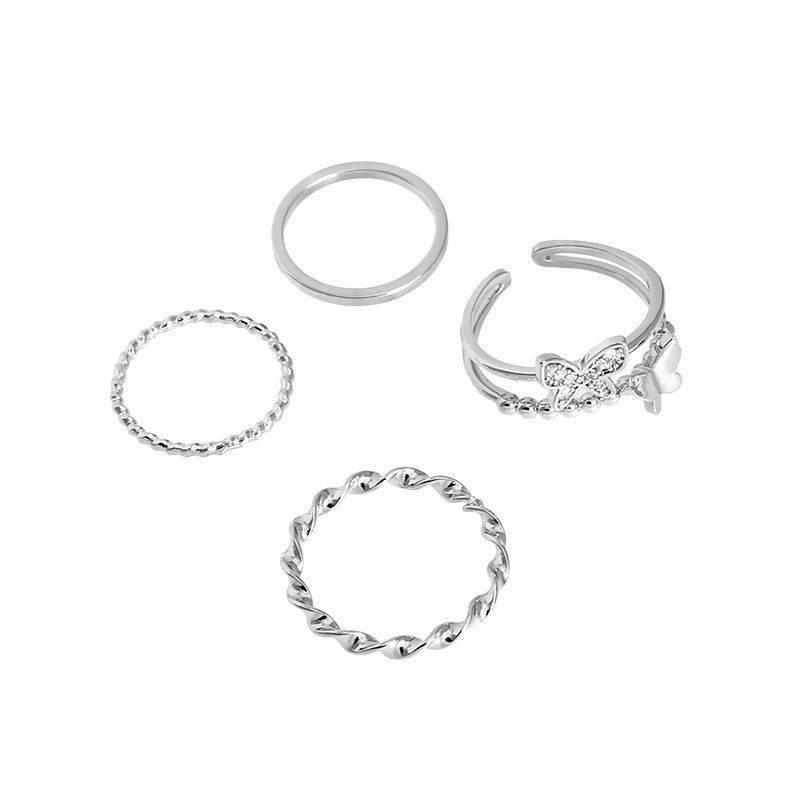 Bộ 4 Nhẫn Hình Bướm Xoắn Sang Trọng Hợp Thời Trang Cho Nữ