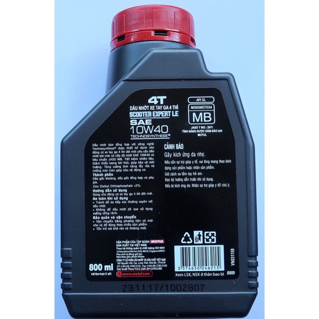 Nhớt Motul Scooter Expert LE 0.8L (nhớt bán tổng hợp xe tay ga)