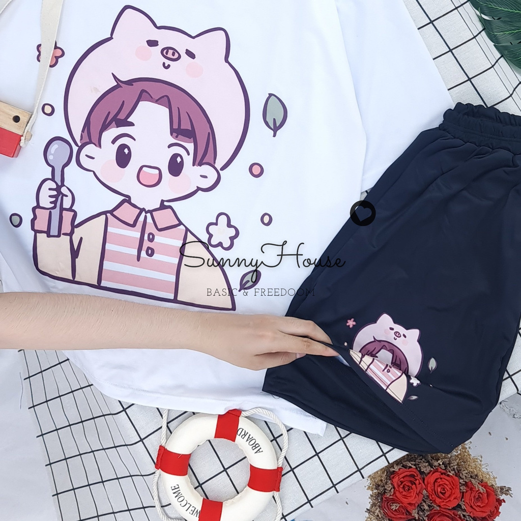 [Xưởng Giá Gốc] Set đồ bộ ngắn cartoon hoạt hình .Unisex form rộng Xưởng Giá Gốc Mã SP002018