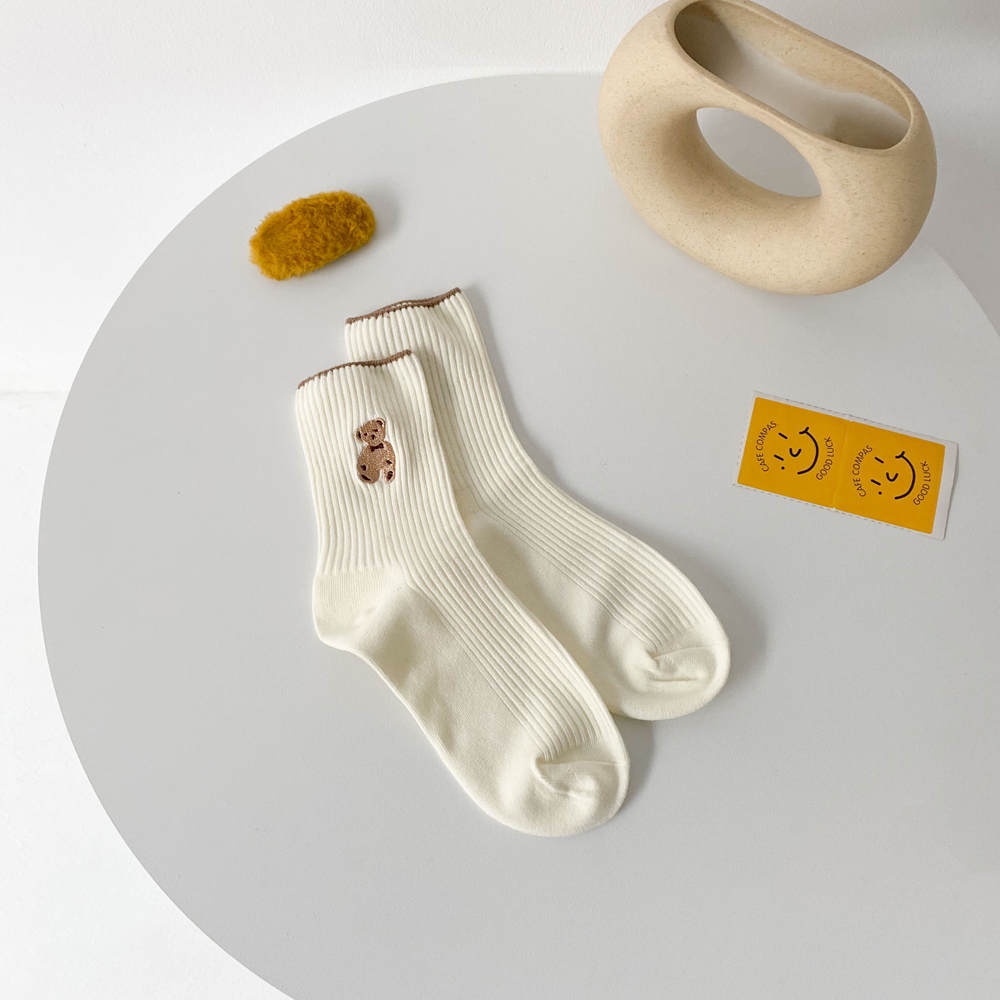 Tất cổ cao nhiều màu họa tiết gấu dễ thương chất vải đẹp phong cách Hàn Quốc cho nữ