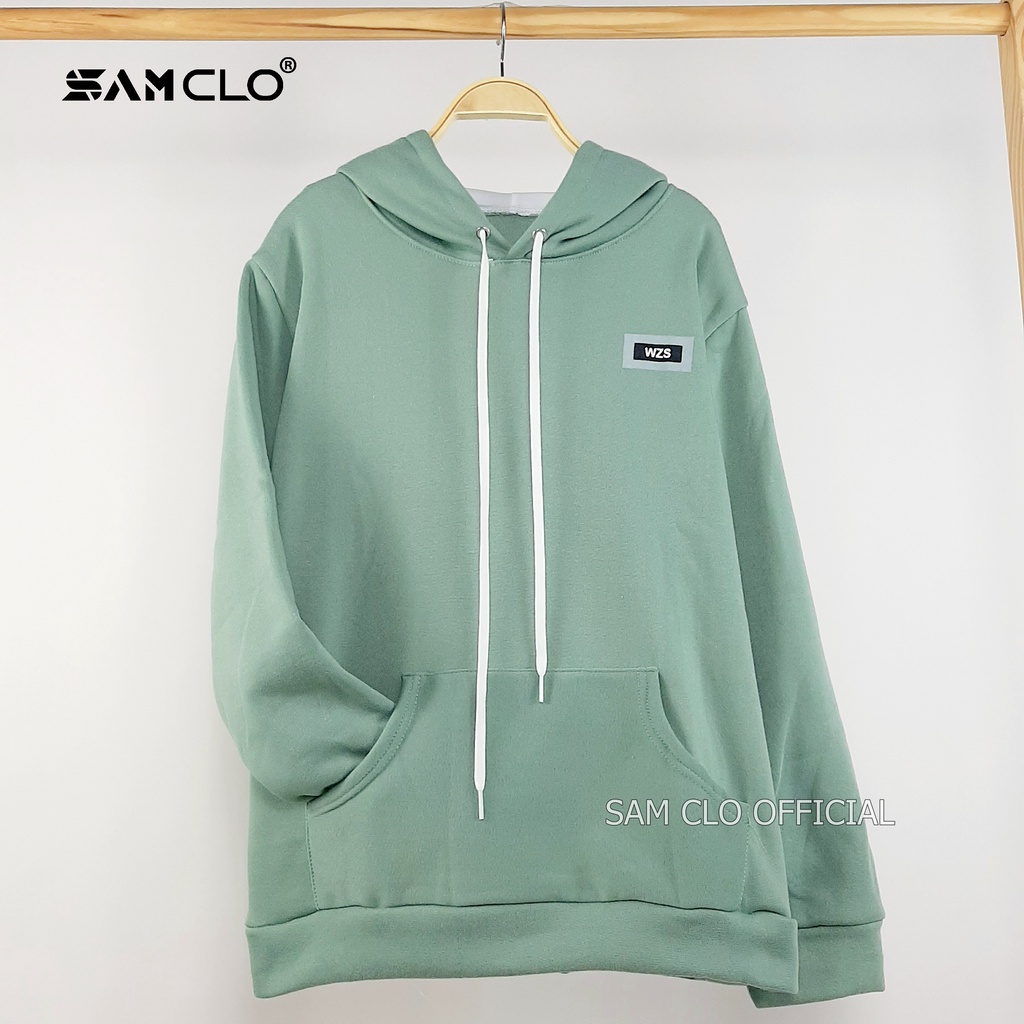 Áo HOODIE nỉ có mũ 2 lớp SAM CLO - Áo khoác chui tay dài thu đông nam nữ freesize form rộng unisex LOGO ĐEN WZS