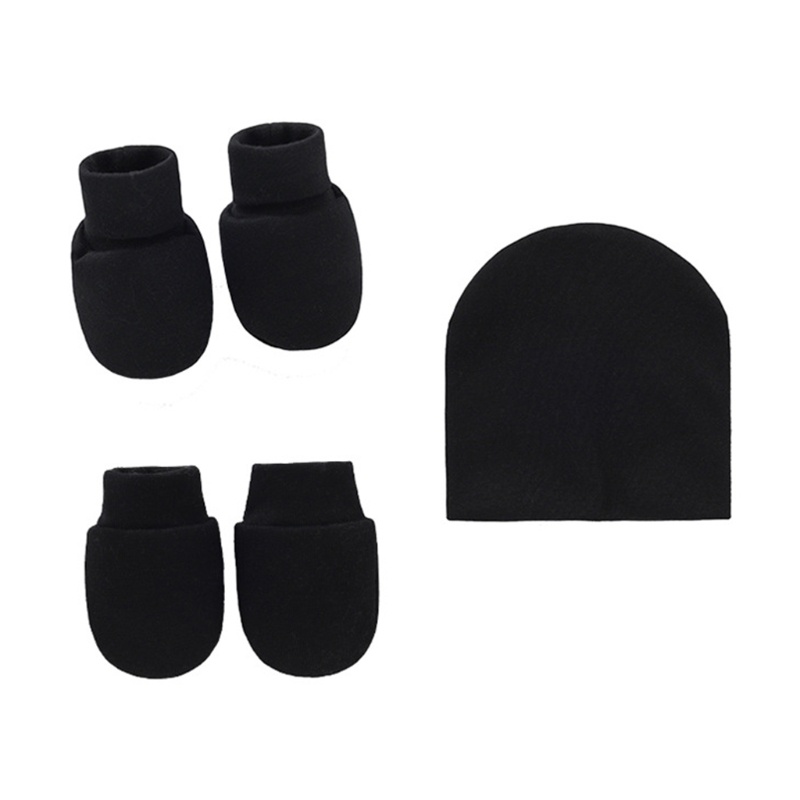 Bộ Găng Tay + Mũ + Vớ + Vớ Bảo Vệ Mặt Chống Trầy Xước Bằng Cotton Dệt Kim Cho Bé Sơ Sinh