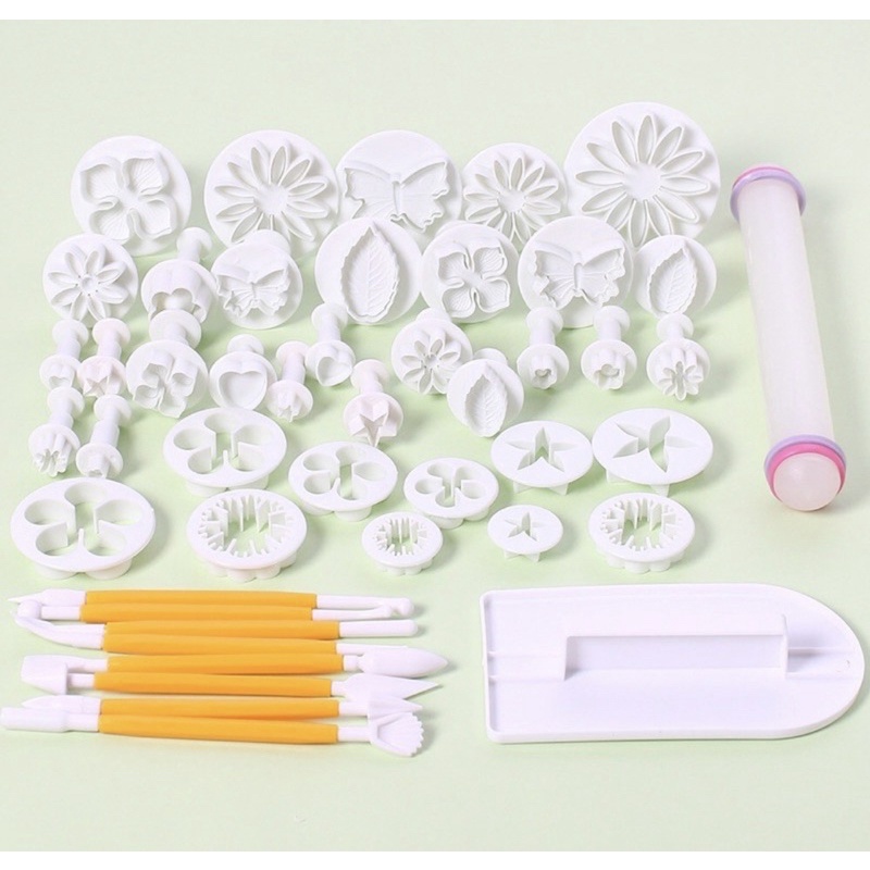 bộ dụng cụ làm fondant, cắt hoa văn trang trí bánh 46 chi tiết