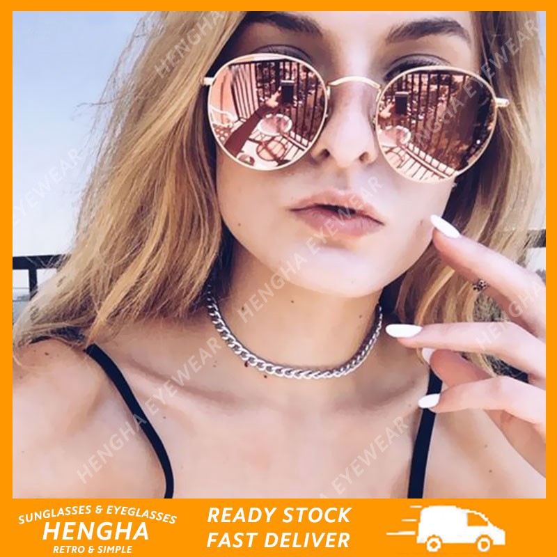 Kính mát gọng tròn bằng kim loại thời trang cổ điển cho nam và nữ