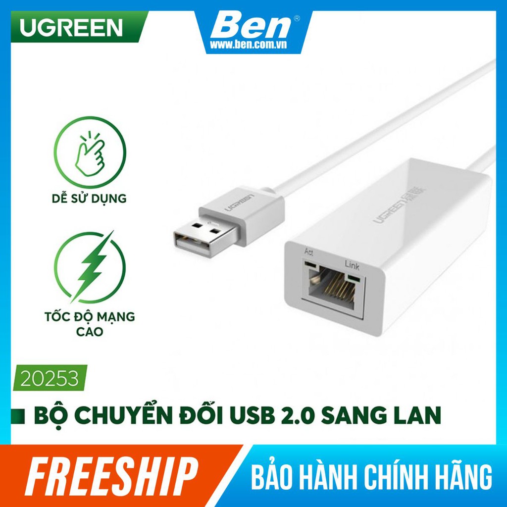 Bộ chuyển đổi USB 2.0 sang mạng LAN Ethernet Ugreen CR110