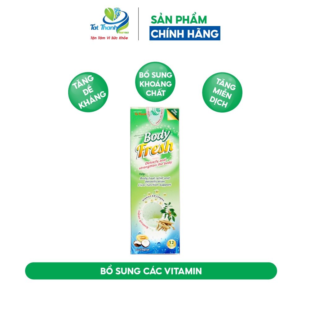 Viên sủi Body Fresh vị hoa quả Tất Thành Pharma thanh nhiệt giải độc tăng cường sức khỏe tuýp 12 viên