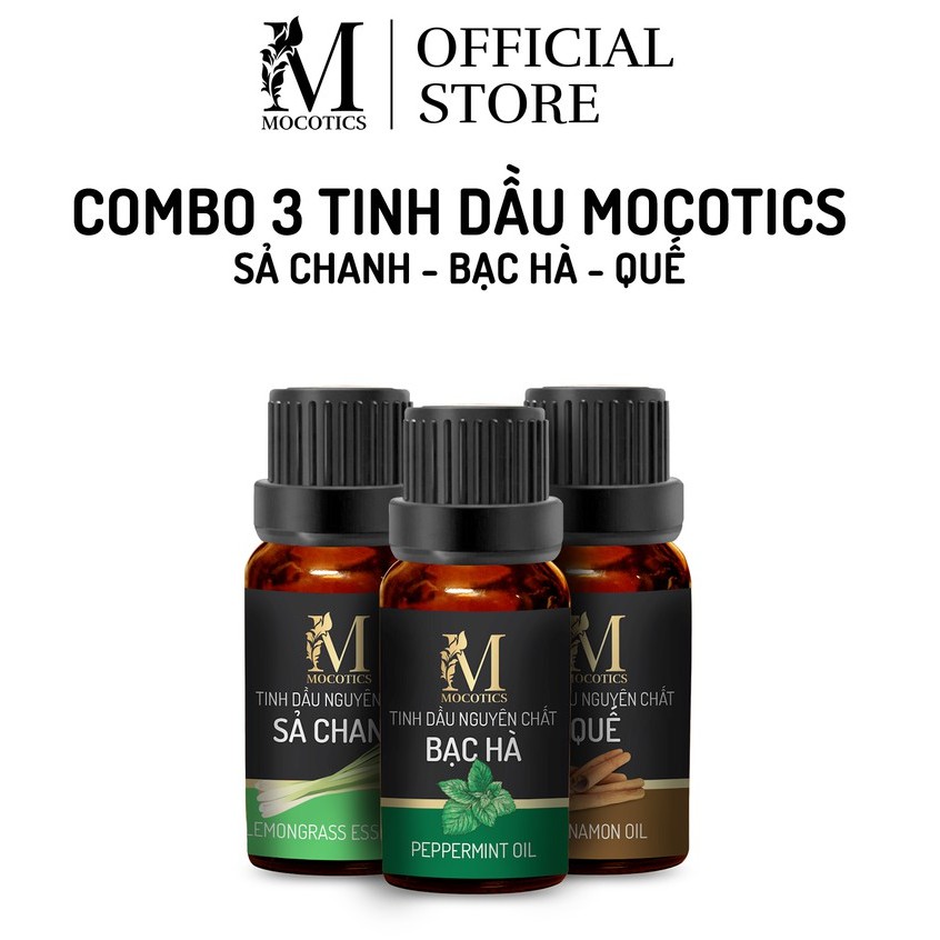 Tinh dầu thiên nhiên xông phòng, đuổi muỗi, khử mùi Mocotics: Sả chanh + Bạc hà + Vỏ quế tích 10ml/lọ