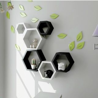 Kệ lục giác - Combo 6 ô lục giác kích thước cạnh 9-11-13cm + lá