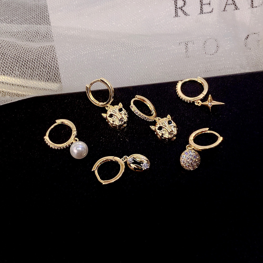 Set 6 Khuyên Tai Tròn Đính Đá Thời Trang Dành Cho Nữ