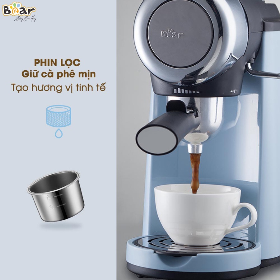 Máy pha cà phê Espresso Bear, máy pha cafe espresso tự động, công suất 800W vòi hơi áp suất 5Bar –Hàng chính hãng BH 18T