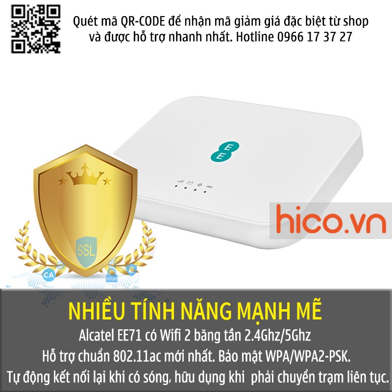 Bộ Phát Wifi Di Động 3G 4G Alcatel EE71 Tốc Độ 4G 300Mbps, Pin 2150mAh - Hỗ Trợ 20 user