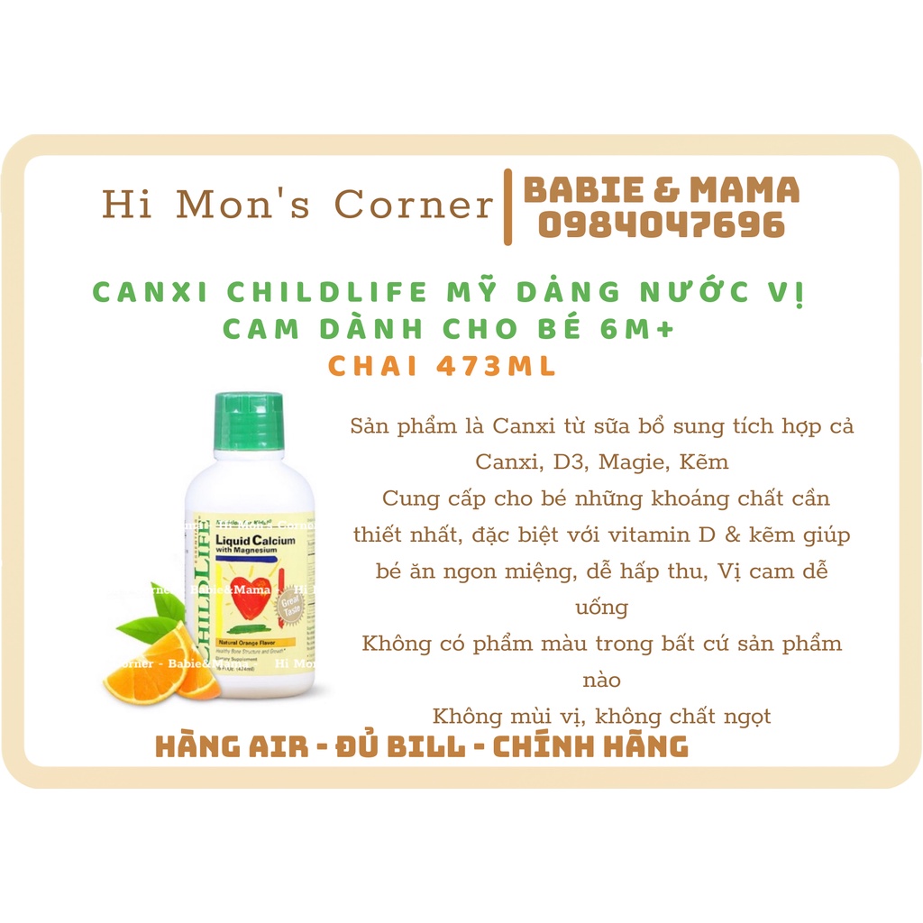 Canxi hữu cơ Childlife Mỹ cho bé 6m [ Hàng Air ]