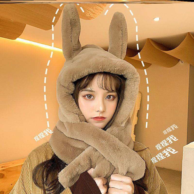 Mũ trùm đầu có tai gấu kiêm khăn choàng cổ và găng tay giữ ấm kiểu dáng dễ thương thời trang mùa đông thoải mái cho nữ