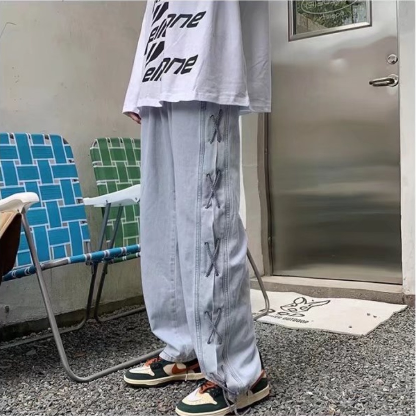 quần baggy jean thời trang cạp cao phong cách quần jean nam kiểu dáng quần jean nam kiểu dáng hàn quốc rộng suông xuông Quần ống suông