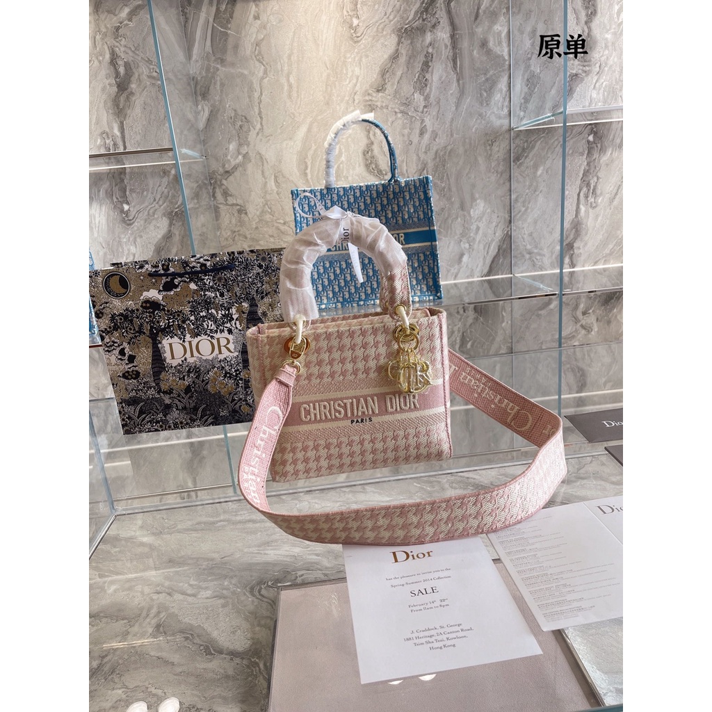 Túi xách nữ chất dạ tweed DIOR CD da thật cao cấp với màu sắc ngọt ngào
