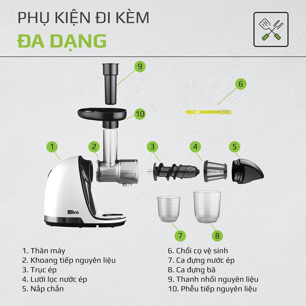 Máy Ép Chậm Trục Ngang Olivo SJ22, 70 Vòng/phút, Ép Kiệt Tới 98%