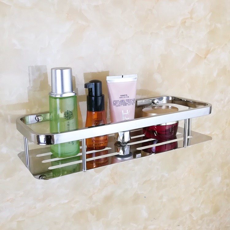 Kệ nhà tắm hình chữ nhật 1 tầng bản nhỏ inox sus 304 sáng bóng