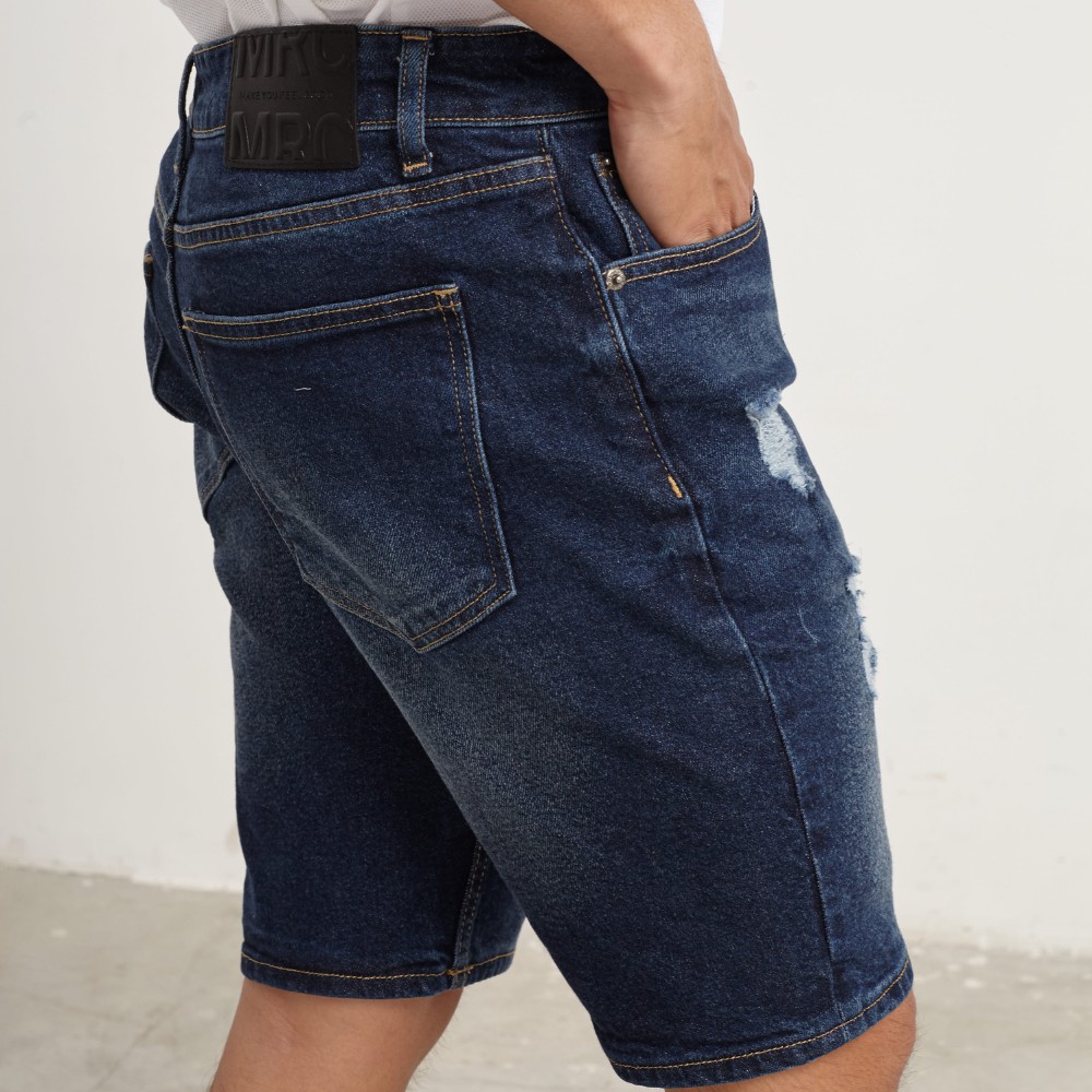 Quần short jean nam xanh rách MRC 0134 chất cotton cao cấp, form ôm vừa vặn, tôn dáng, trẻ trung - MENFIT