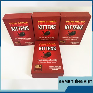 Trò chơi mèo nổ cơ bản Exploding Kittens màu đỏ đen giá rẻ, 56 thẻ bài dày dặn, phiên bản Việt hóa mới nhất
