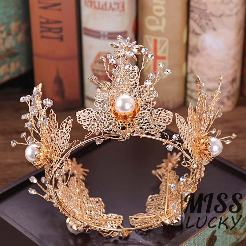 Vương miện thời trang bằng hợp kim hình lá đính pha lê cao cấp