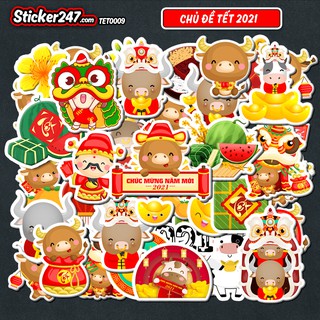 💖 𝑭𝒓𝒆𝒆𝒔𝒉𝒊𝒑 [𝐒𝐞𝐭 100+ 𝐒𝐭𝐢𝐜𝐤𝐞𝐫] Hình dán Tết Tân Sửu 2021 độc đẹp, chống nước - Vinyl Sticker - TET0009