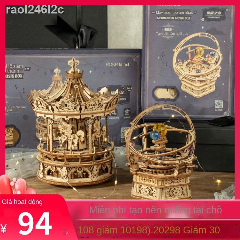 ▨ ✚ ☸ ( Sẵn)Ruo State Ruo Ke hộp âm nhạc Tự làm bằng tay lắp ráp mô hình bằng gỗ đồ chơi hộp âm nhạc cơ khí món quà sinh
