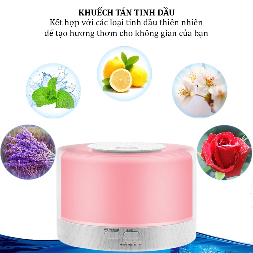 Máy Xông Tinh Dầu Trụ Vân Gỗ Tự Tắt Khi Hết Nước Đầu Phun Sương Nano Tạo Ẩm Phù Hợp Phòng Diện Tích 30M Dung Tích 500ML