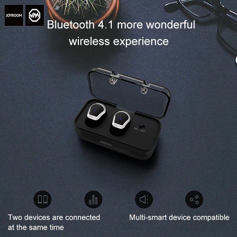 TAI NGHE BLUETOOTH  KHÔNG DÂY JOYROOM JR T01 DÒNG TAI NGHE KHÔNG DÂY CÓ 2 TAI ĐỐC SẠC KÈM DUNG LƯỢNG PIN