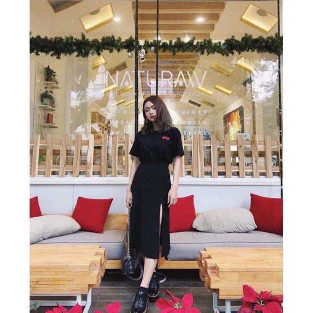 Chân Váy Đen Midi Form dài xẻ tà thiết kế form chuẩn dễ phối đồ | BigBuy360 - bigbuy360.vn