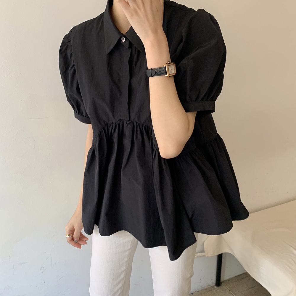 Đầm Sơ Mi Ngắn Tay Cổ Búp Bê Dáng Rộng Thiết Kế Mới Thời Trang Theo Phong Cách Hàn Quốc Cho Nữ