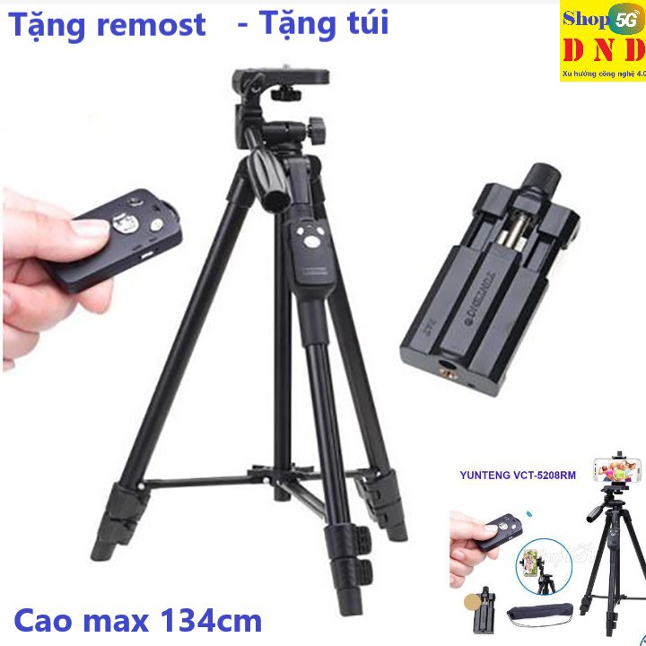 Tripod của YUNTENG VCT 5208 tặng remost, tặng túi du lịch, chiều cao tối đa 134cm, thân gây cứng cáp | BigBuy360 - bigbuy360.vn