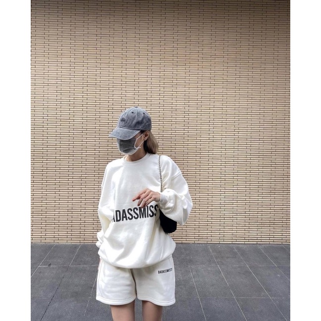 SET áo sweater BADASSMISS ảnh thật  - lót dày dặn tay phồng quần short - Bộ thể thao set nỉ Hclothesshop