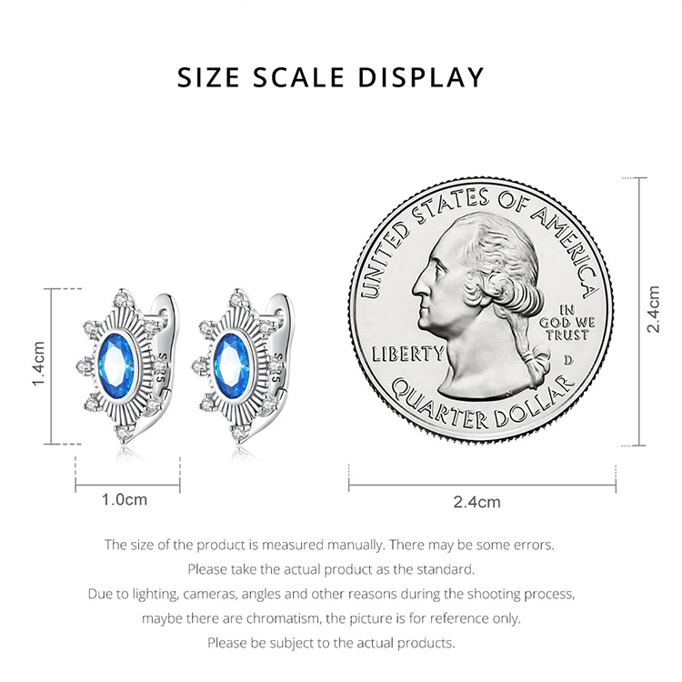 Cặp bông tai BAMOER bằng bạc 925 đính đá màu xanh dương thời trang