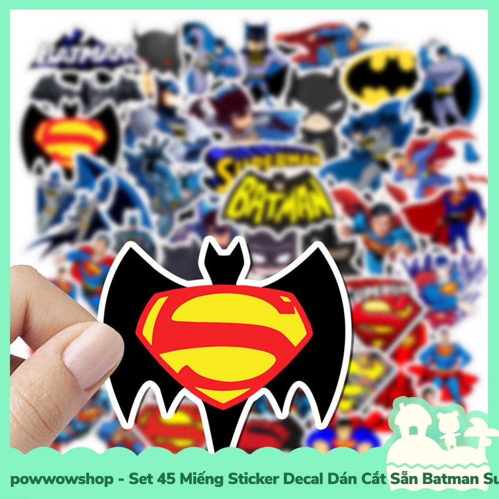 [Sẵn VN - Hỏa Tốc] Set 45 Miếng Sticker Decal Cắt Sẵn DIY Dán Trang Trí Vật Dụng Mẫu Batma V Superma Comic Classic