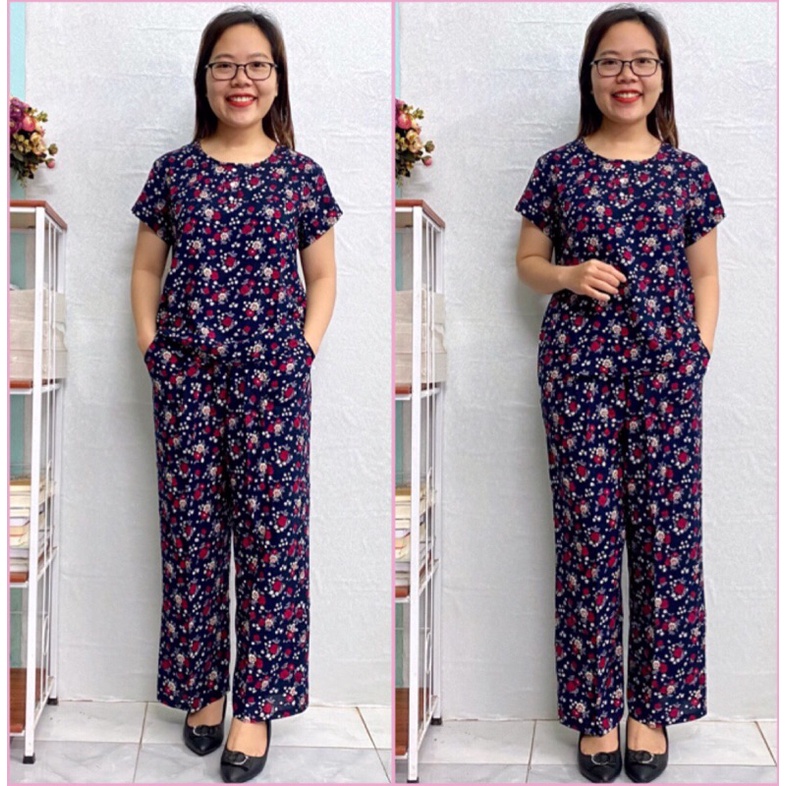 Bộ quần áo lanh trung niên YOYO cho bà cho mẹ mặc nhà quần dài ống nhỏ áo cộc tay mùa hè,đồ bộ cho người lớn tuổi