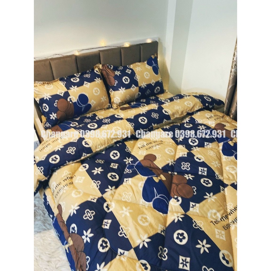 Bộ 5 món ga gối chăn phao m6/m8/2m2 poly cotton có ruột bông dày loại 1 mẫu mã đa dạng