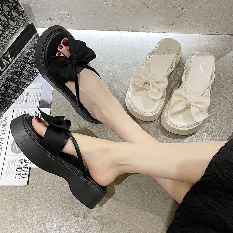 Dép Sandal Đế Dày Chống Trượt Đính Nơ Thời Trang Mùa Hè