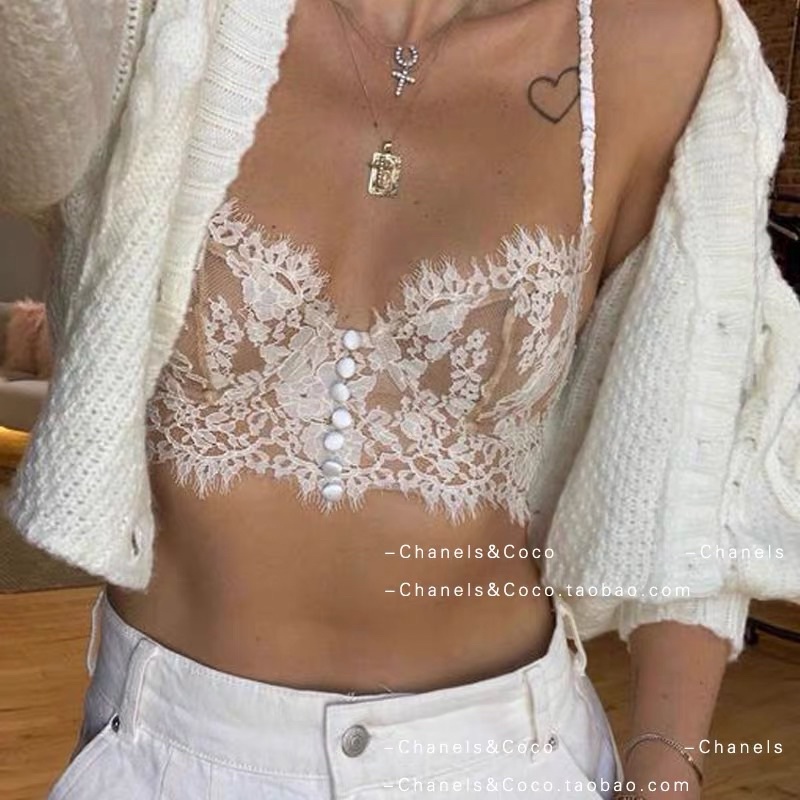 Áo lót Bralette Có Gọng Nâng Ngực Cúc Giữa Ren Mềm Sexy-ALN001