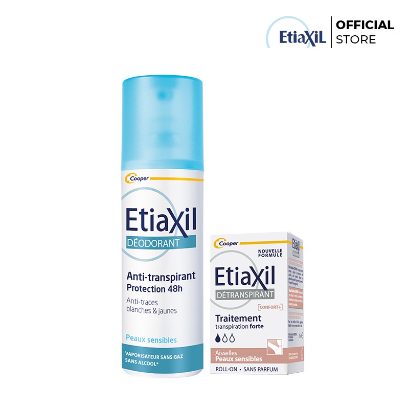 Combo Lăn khử mùi và điều tiết mồ hôi Etiaxil Nhãn Nâu 15ML và Xịt Khử mùi Etiaxil 100ML