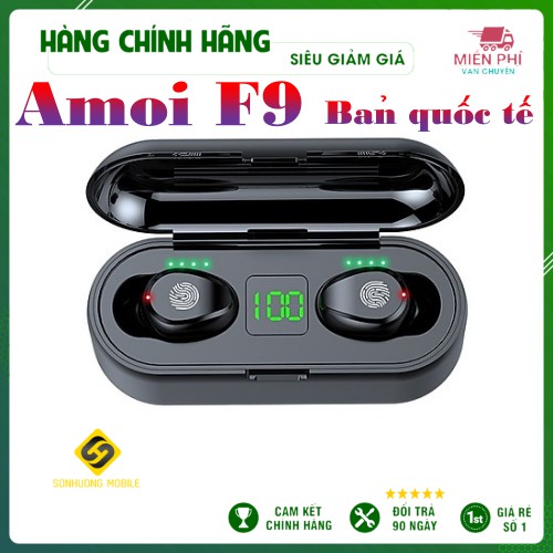 [ Hàng Chính Hãng ] Tai Nghe Bluetooth True Wireless AMOI F9 V5.0 Cảm Ứng Vân Tay, Dock Sạc có Led Báo Pin Kép