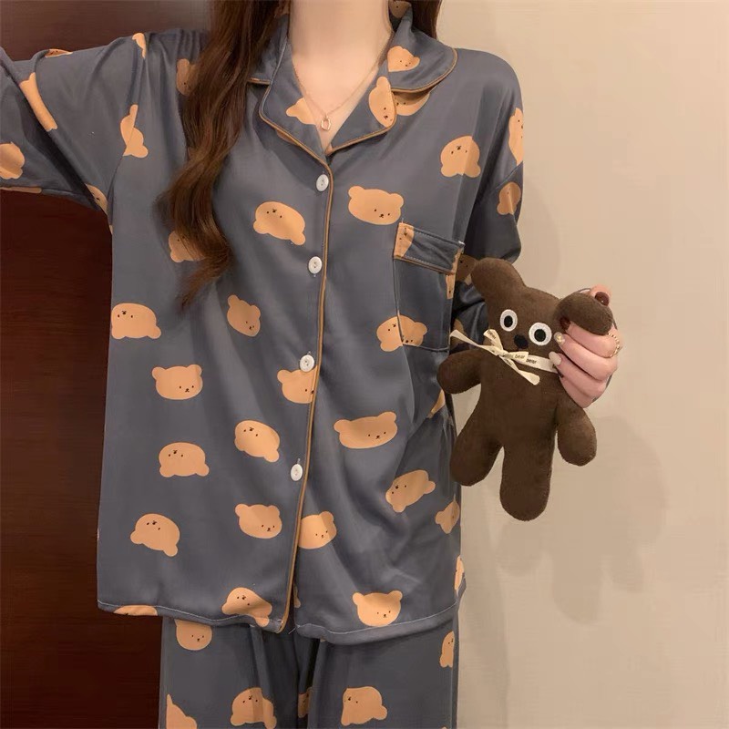 Đồ Ngủ Pijama Mặc Nhà Nữ Dài Tay Chất Lụa Cao Cấp