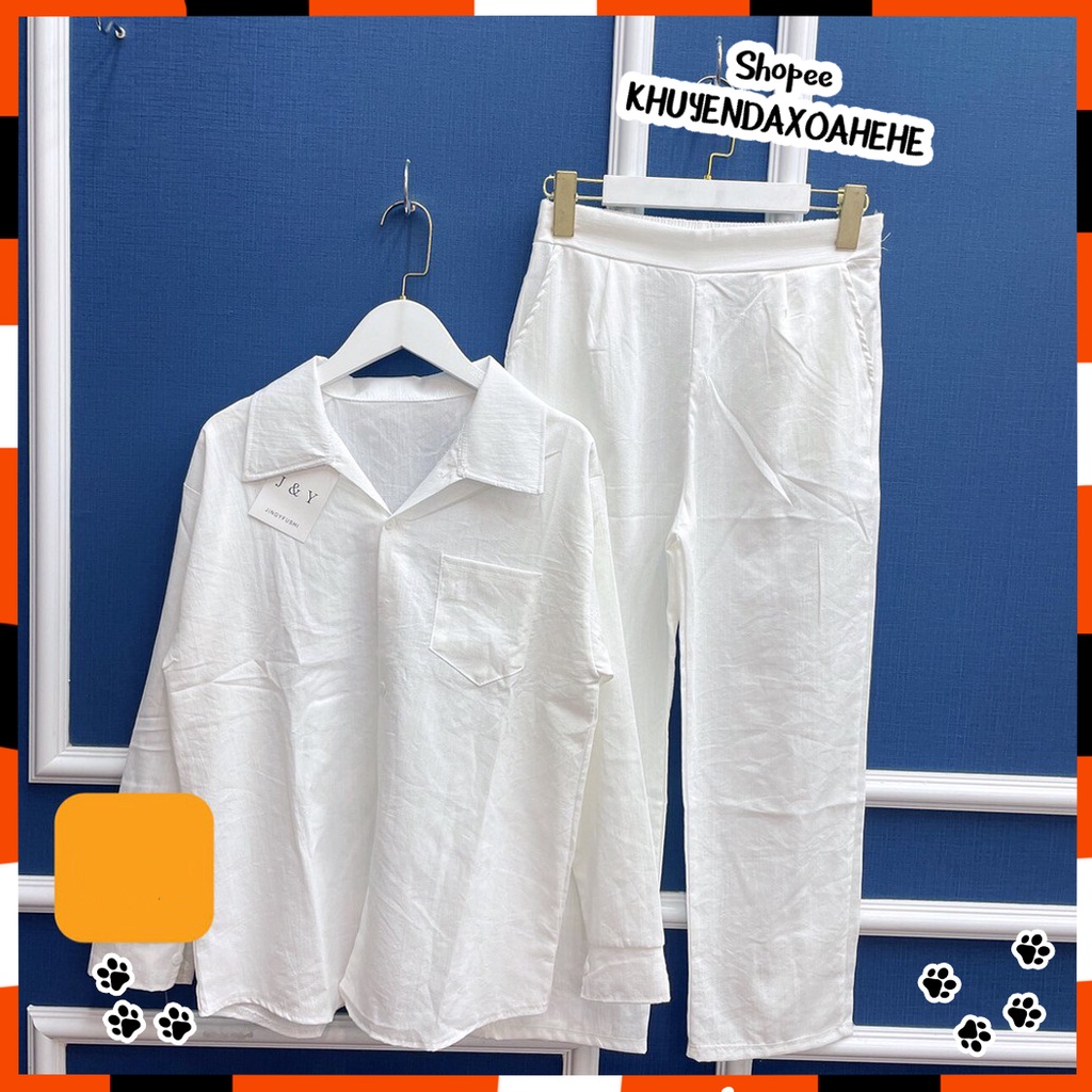 SQ004 Set áo sơ mi 6 màu và quần Culottes bộ áo dài tay đùi quần suông baggy kaki đơn giản basic đi học đi chơi học sinh