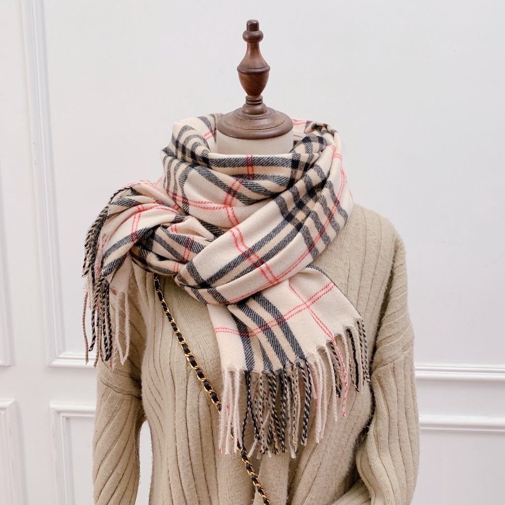 Zl Khăn Quàng Cổ cashmere Họa Tiết Kẻ Ô Chim Thời Trang Thu Đông Hàn Quốc Dành Cho Bạn Nữ