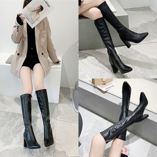 Giày boot dưới gối đế 8cm màu đen GBĐV-12CL
