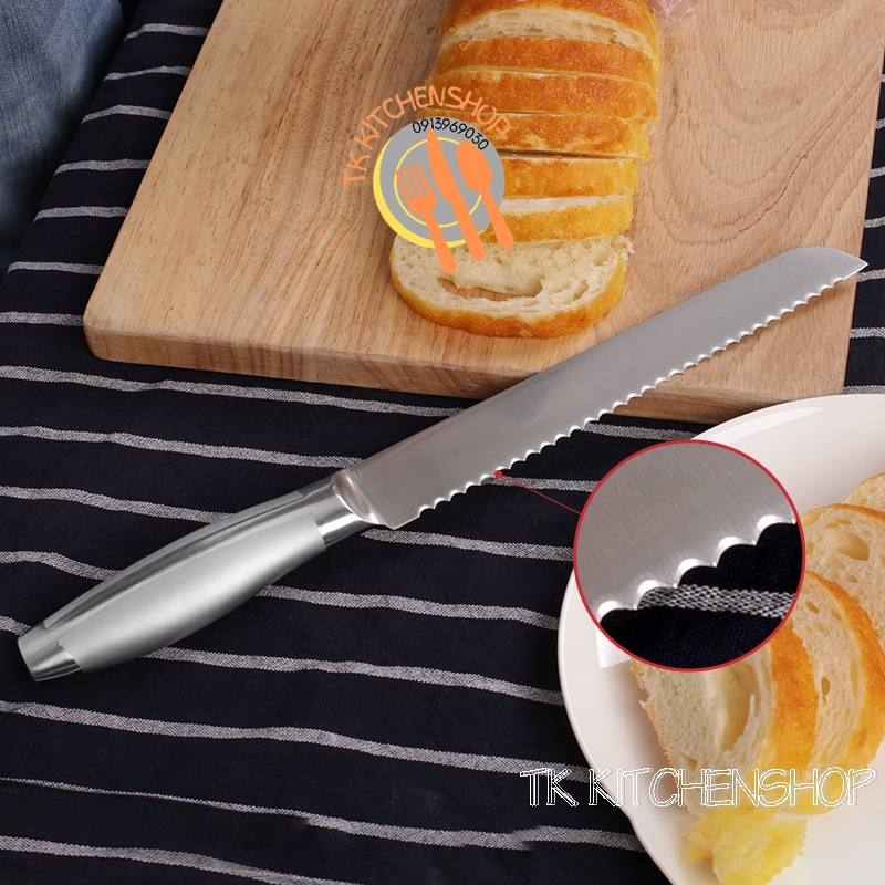 Dao cắt bánh răng cưa cán inox D32cm, Dao răng cưa cắt bánh mì, bánh bông lan cán inox siêu đẹp siêu bền