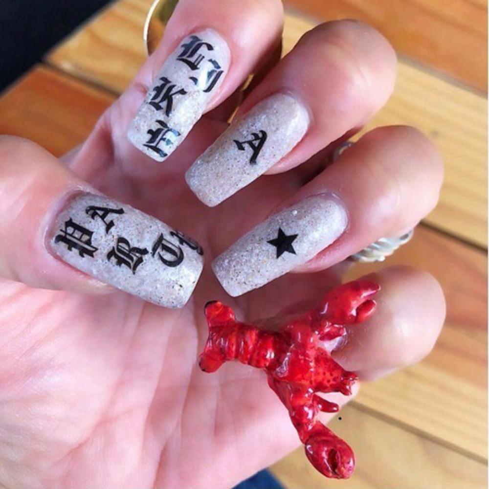 Miếng Dán Trang Trí Móng Tay In Chữ 3D Độc Đáo|Giấy Foil Màu Đen Dán Móng Nghệ Thuật