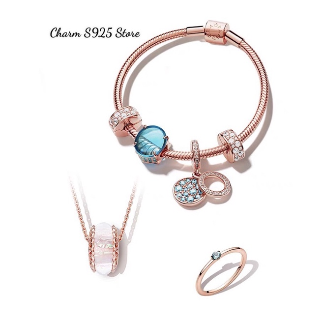 combo bộ vòng tay mix 4 hạt charm đá xanh vàng hồng s925