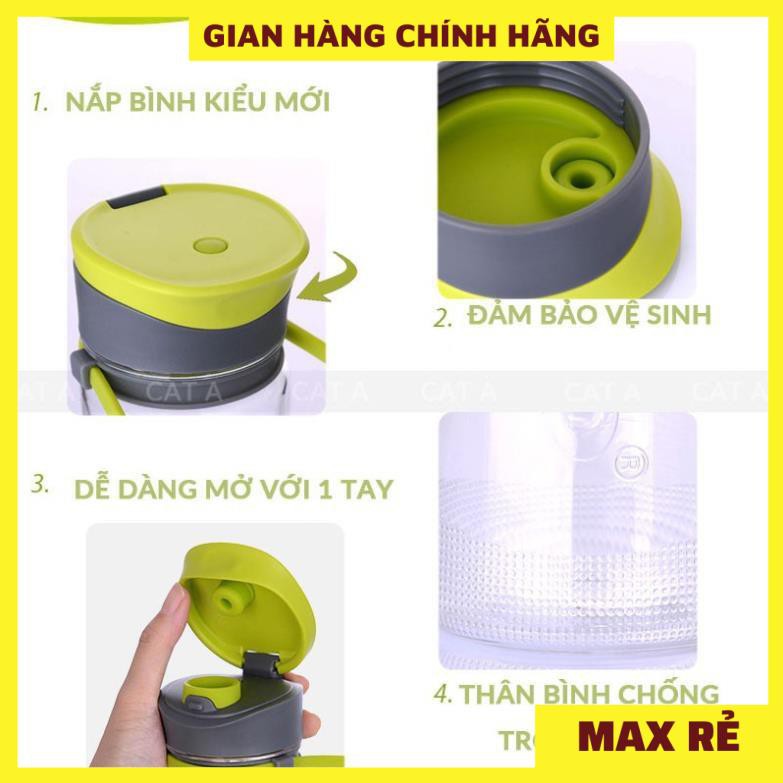 Bình đựng nước bằng Nhựa BPA FREE MIGO Cao cấp  - An toàn, trong suốt, có rây lọc, quai[380ml - 1784]